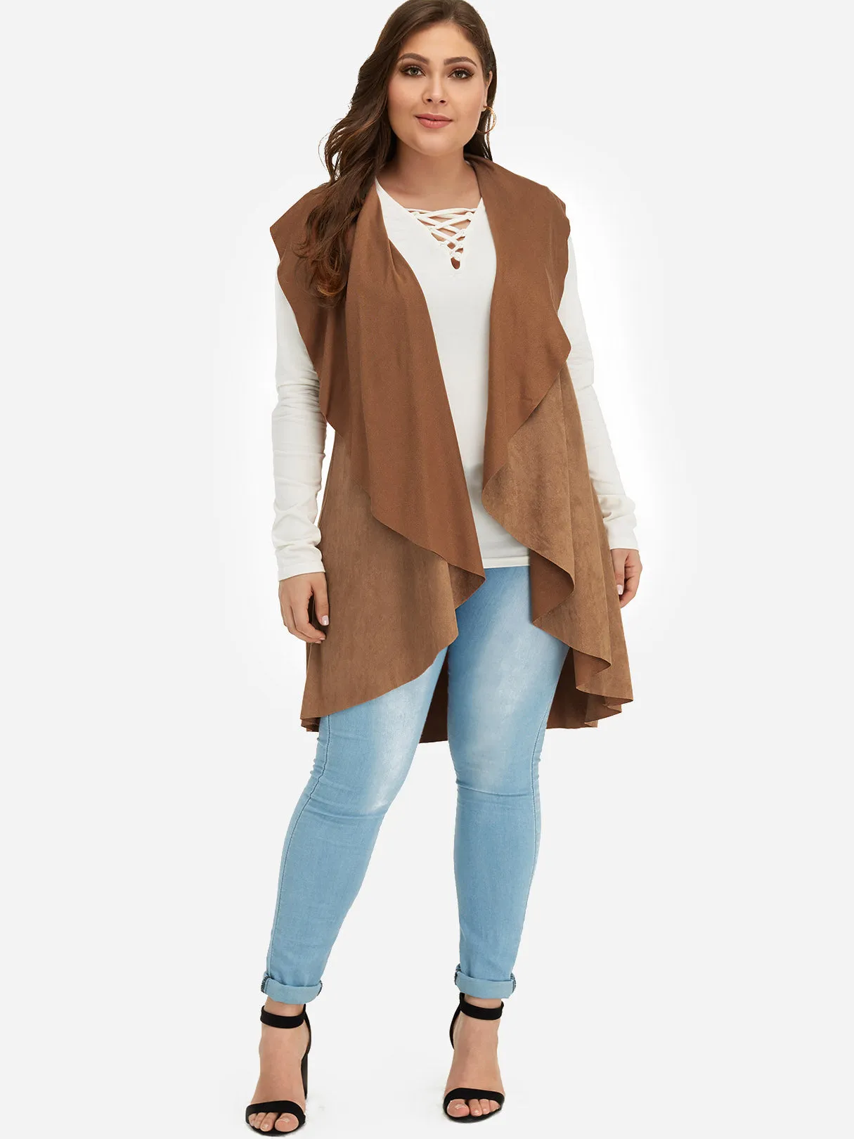 OEM ODM Plain Sleeveless Brown Plus Size Coats & Jackets