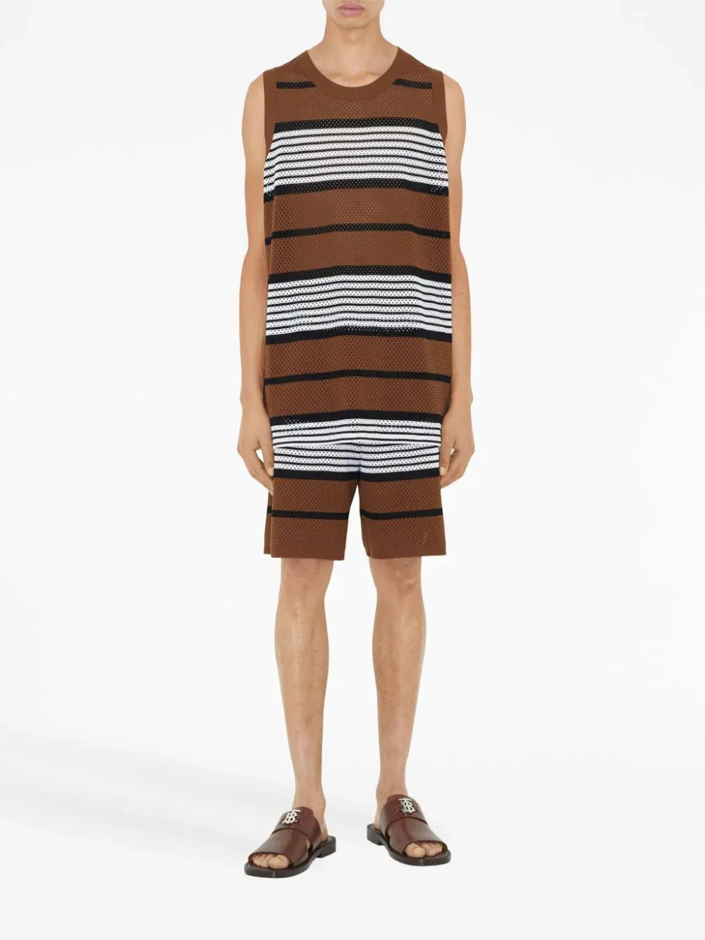 Perforated Striped Bermuda Shorts