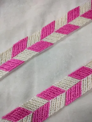 Pink & White Embellished Threadwork Trim