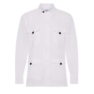 Plain Linen Button Cuff Safari Shirt in White