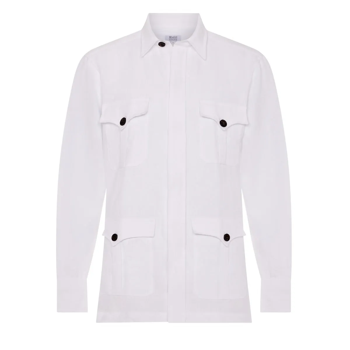 Plain Linen Button Cuff Safari Shirt in White