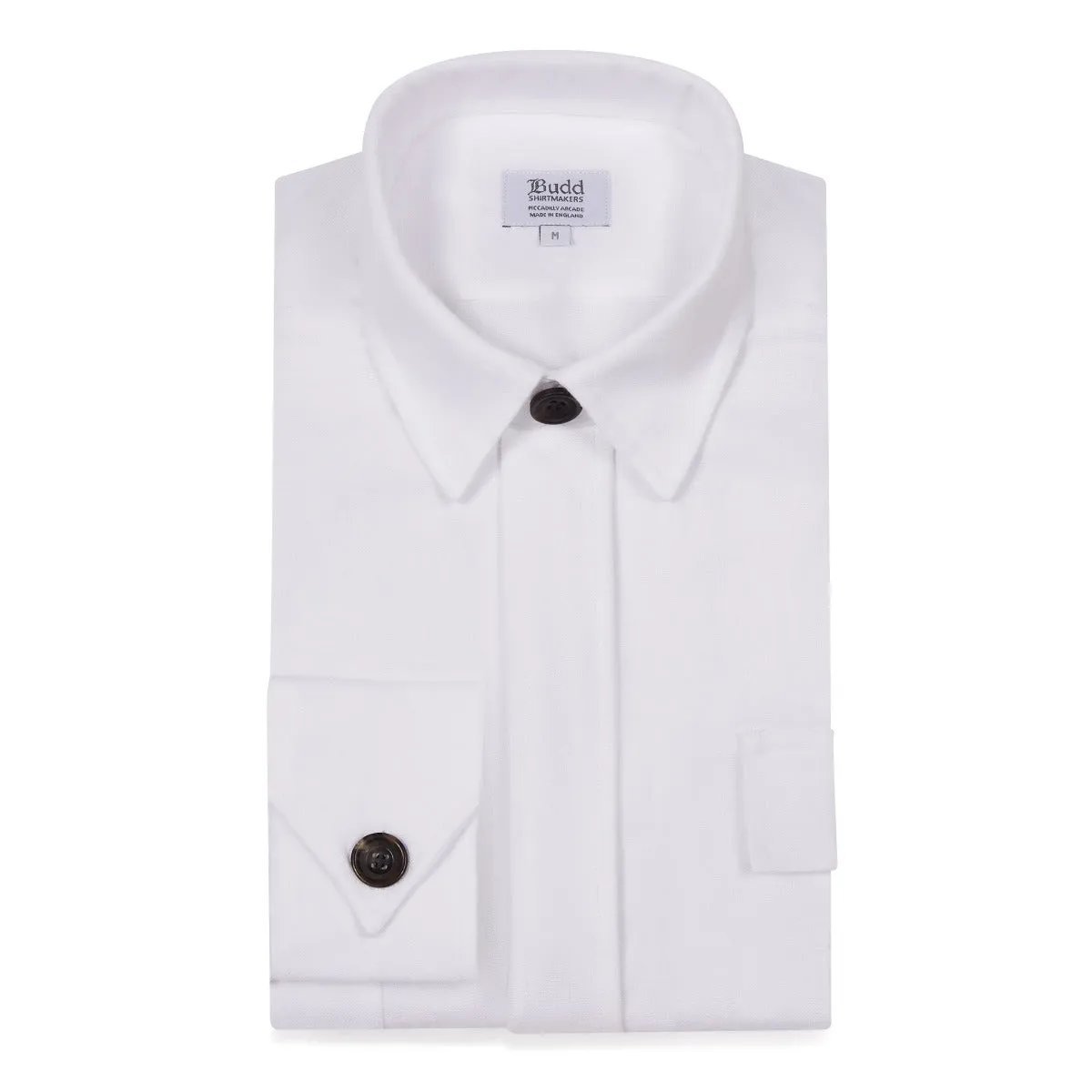 Plain Linen Button Cuff Safari Shirt in White