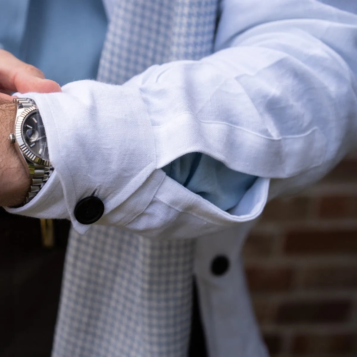 Plain Linen Button Cuff Safari Shirt in White