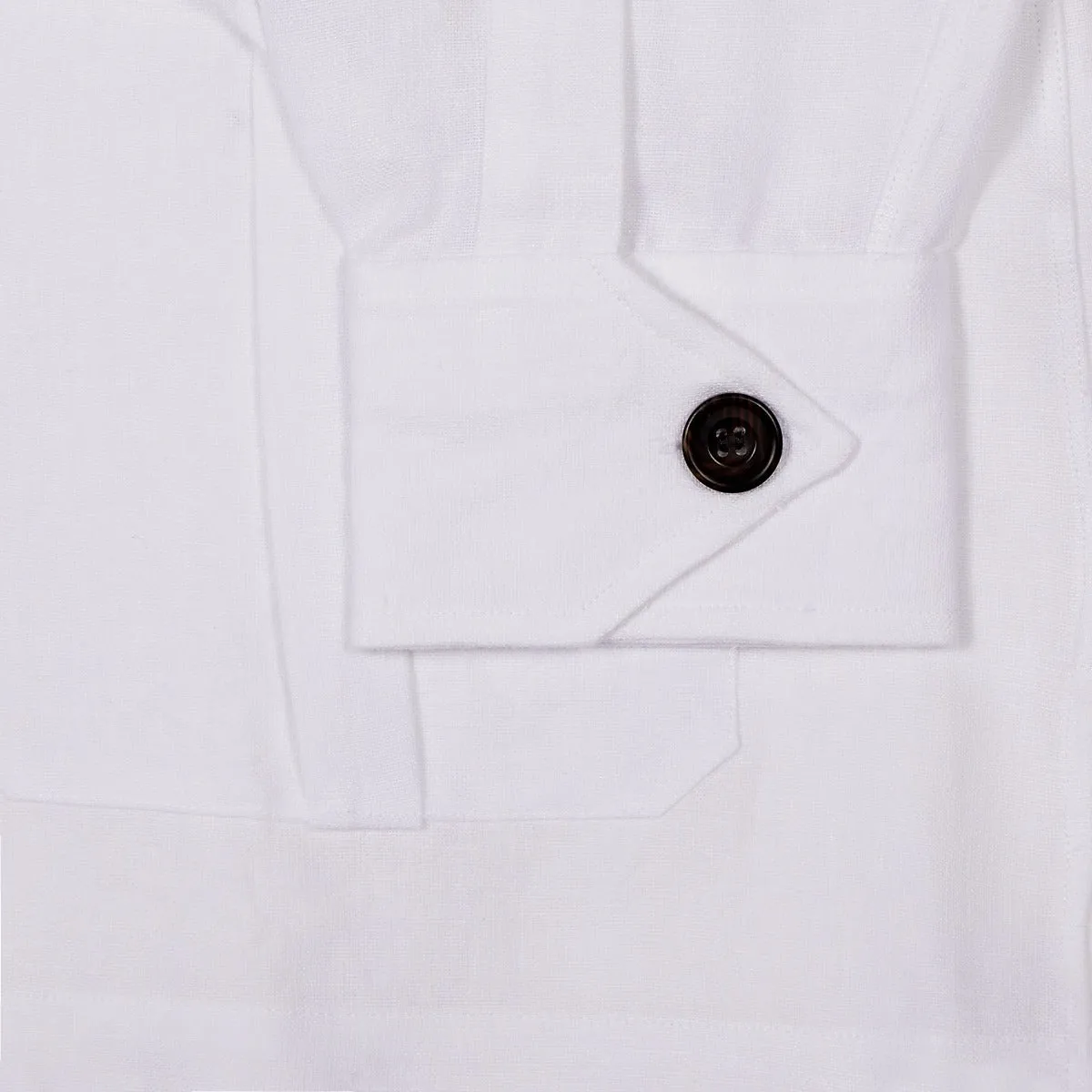 Plain Linen Button Cuff Safari Shirt in White