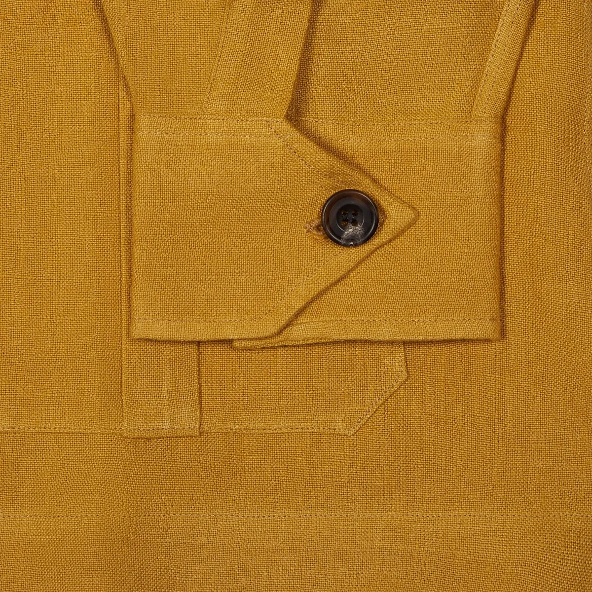 Plain Linen Button Cuff Safari Shirt in Yellow