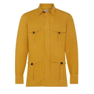 Plain Linen Button Cuff Safari Shirt in Yellow