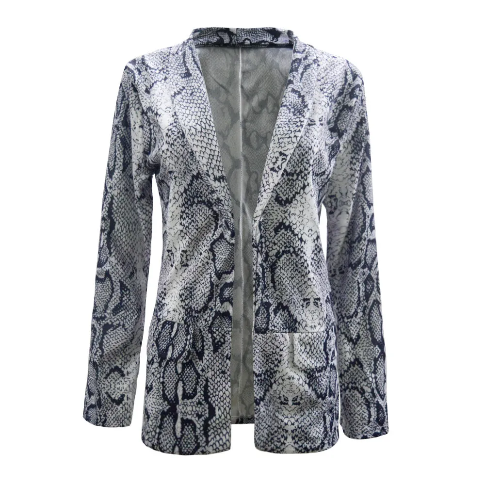 Popular Sexy Snake Print Leopard Stripes Long Sleeved Women Tops Blazer