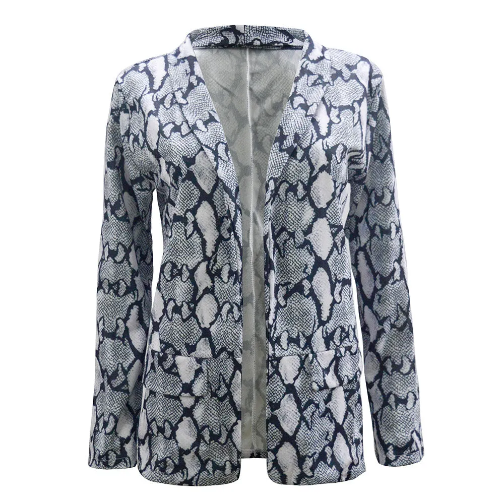 Popular Sexy Snake Print Leopard Stripes Long Sleeved Women Tops Blazer