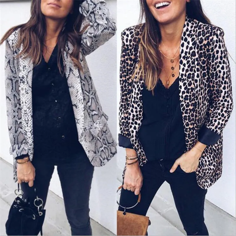 Popular Sexy Snake Print Leopard Stripes Long Sleeved Women Tops Blazer