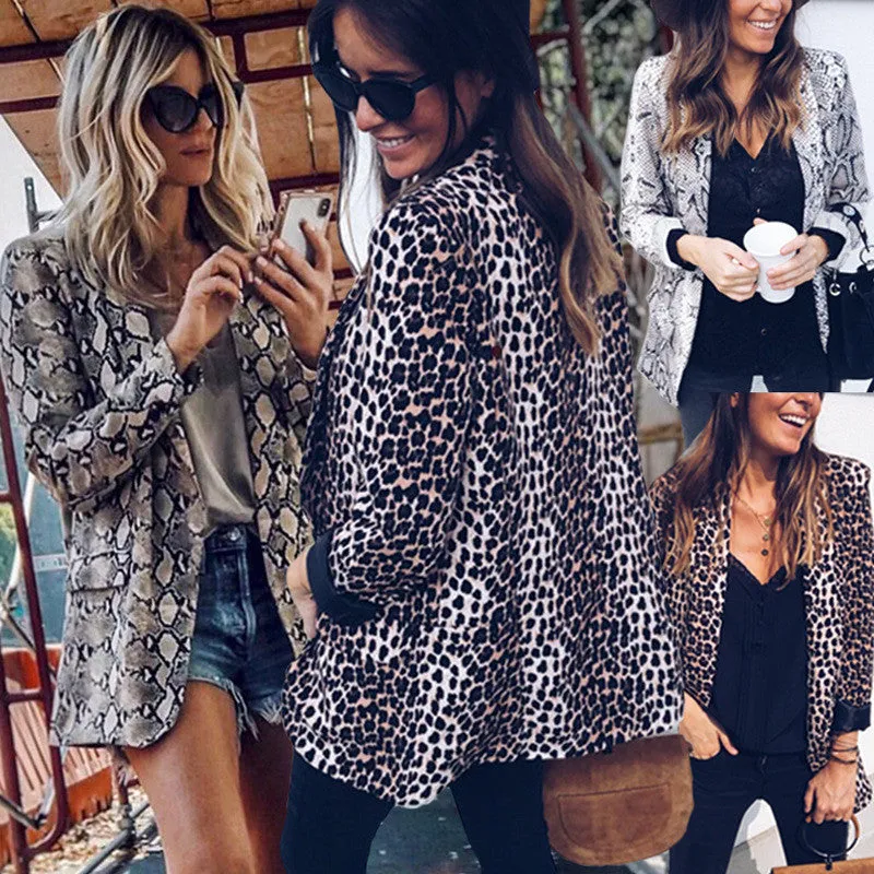 Popular Sexy Snake Print Leopard Stripes Long Sleeved Women Tops Blazer