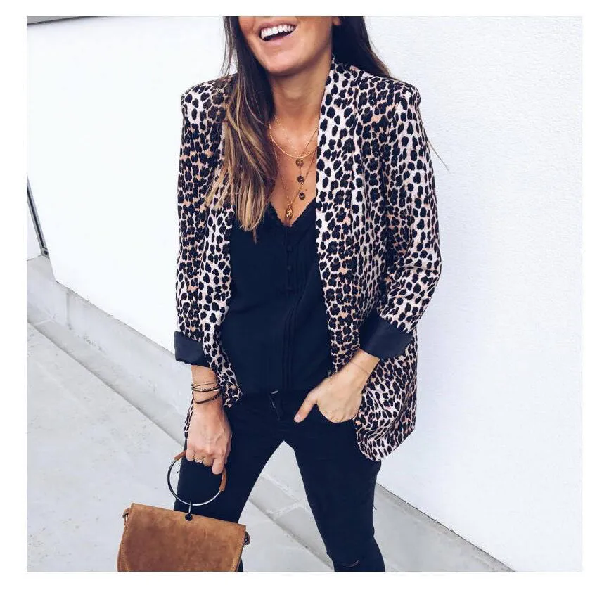 Popular Sexy Snake Print Leopard Stripes Long Sleeved Women Tops Blazer