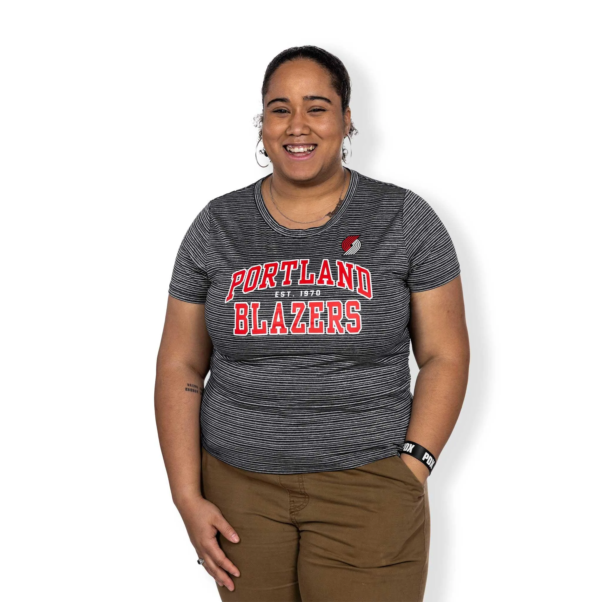 Portland Trail Blazers Women's New Era Active Striped Tee
