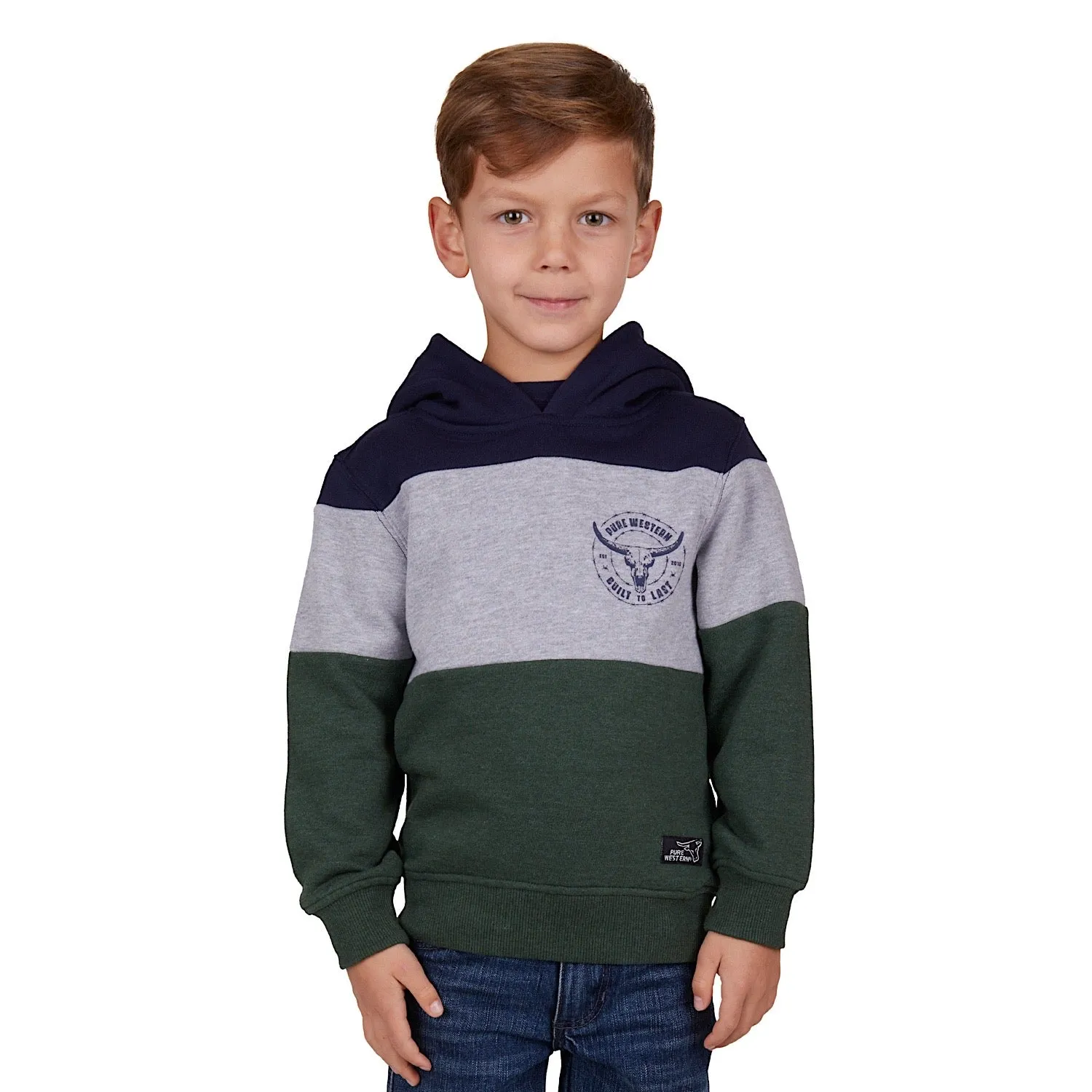 Pure Western Boys Hopkins Pullover Hoodie Navy/Green