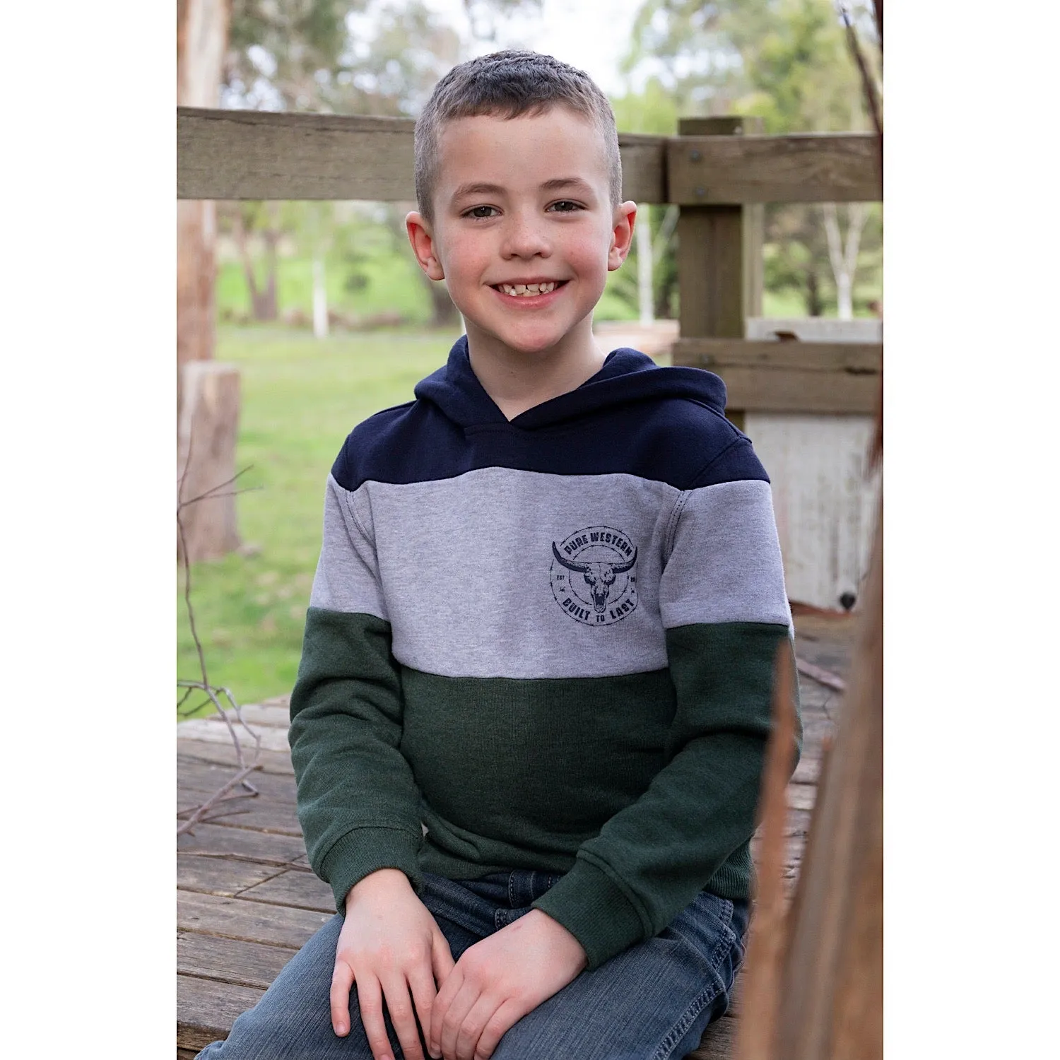 Pure Western Boys Hopkins Pullover Hoodie Navy/Green