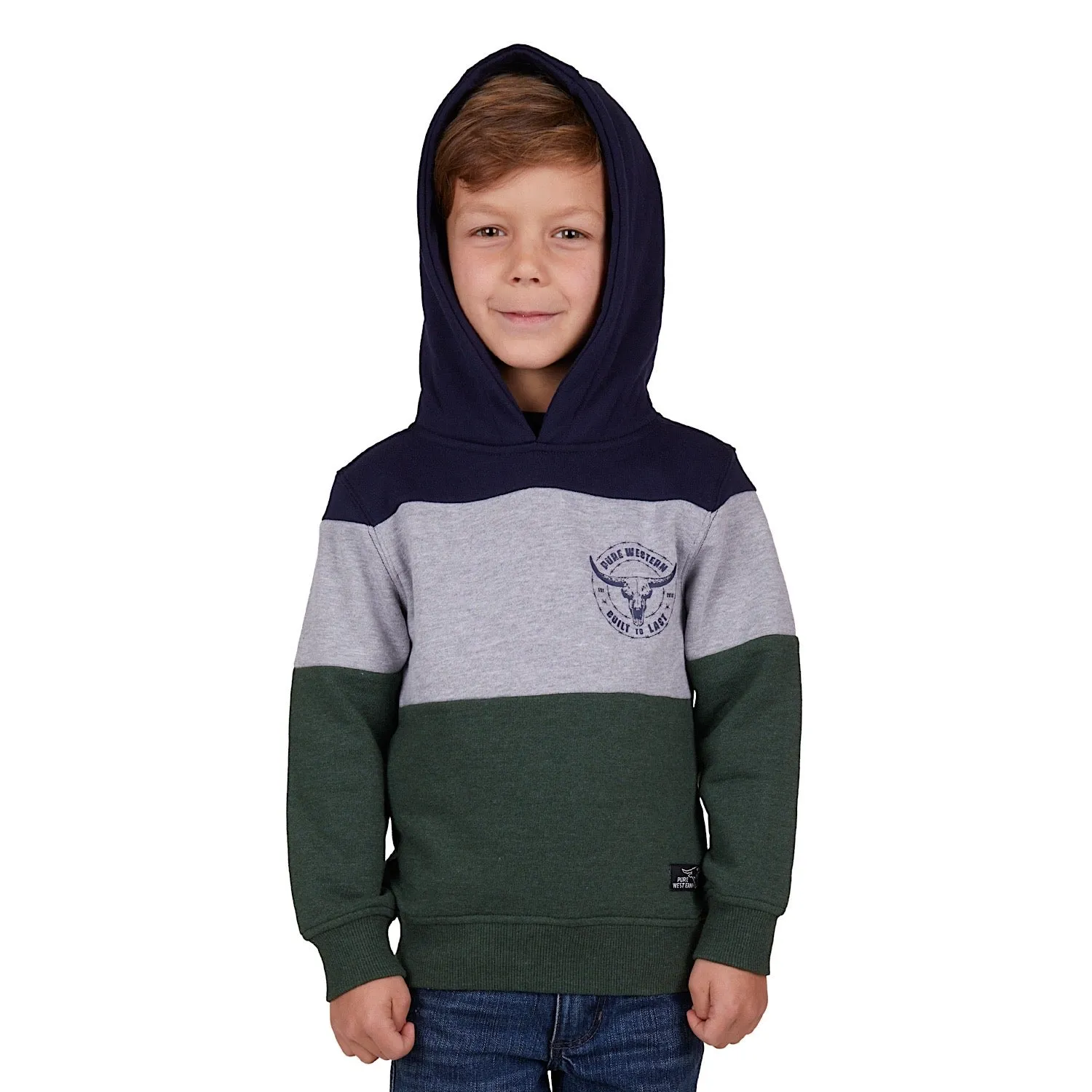 Pure Western Boys Hopkins Pullover Hoodie Navy/Green