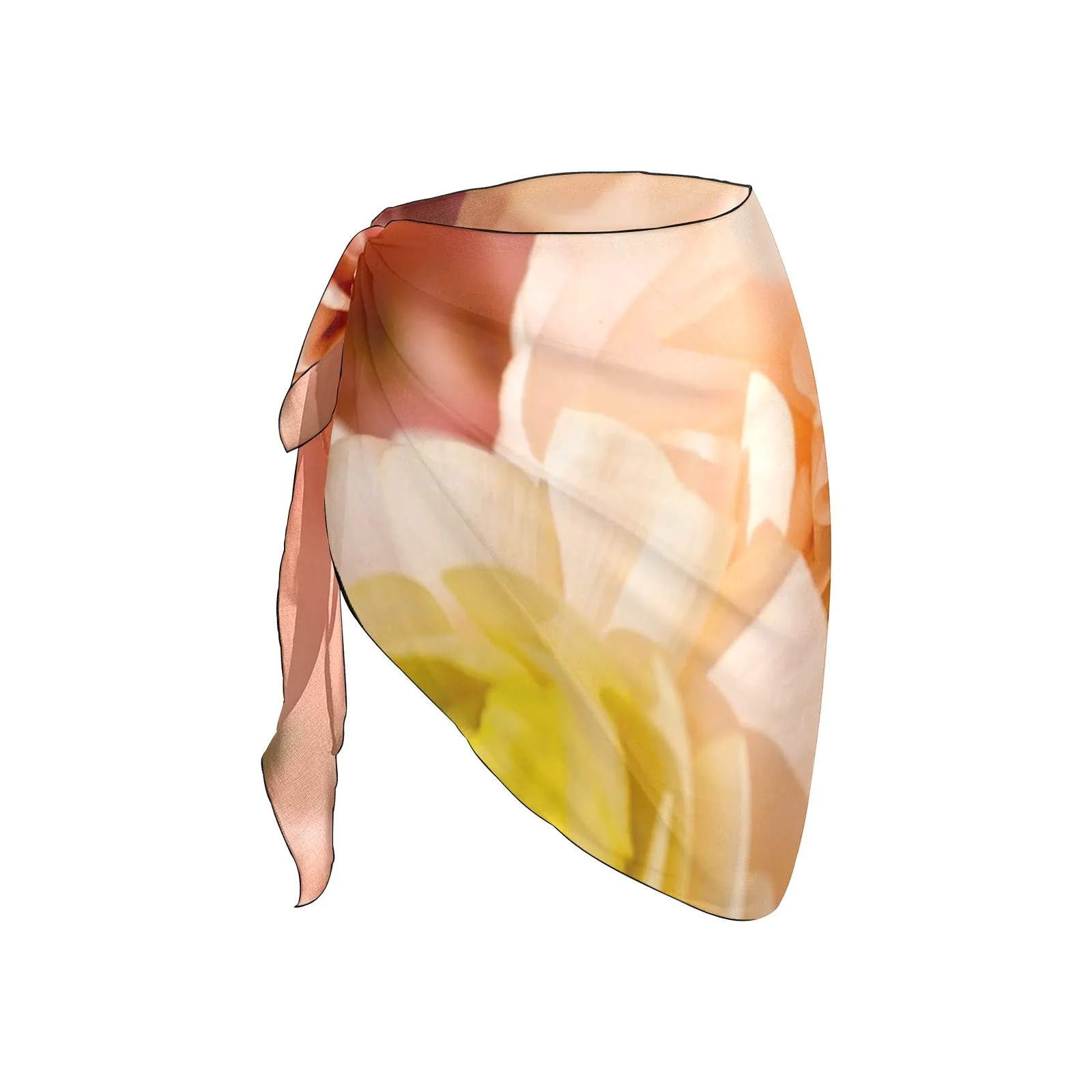 Ranunculus Peach Short Chiffon Sarong Wrap up to 5 XL (FWS)