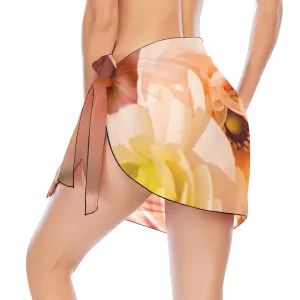 Ranunculus Peach Short Chiffon Sarong Wrap up to 5 XL (FWS)