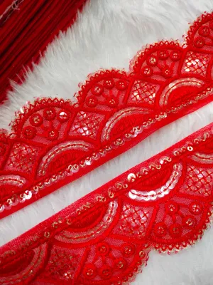 Red Embellished Threadwork Trim