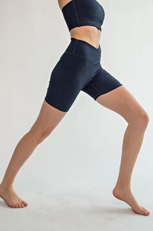 Ribbed V-Waist Biker Shorts