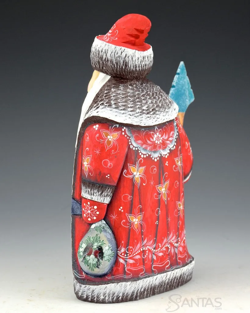 Russian Red Scenic Santa with Staff and Small Gift Bag