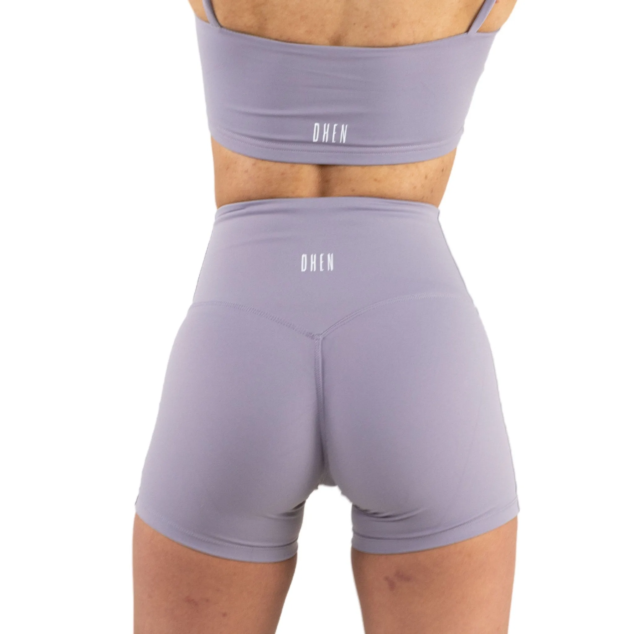 SCRUNCH BUTT HIGH WAIST BIKER SHORTS - ORCHID