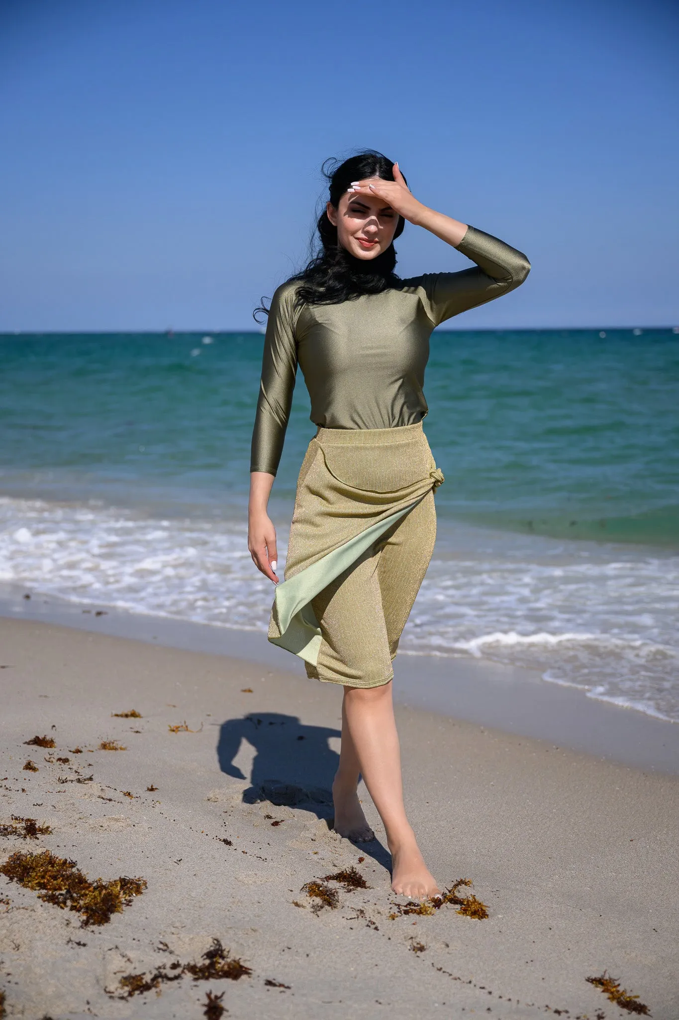 Shiny Wrap Swim Skirt