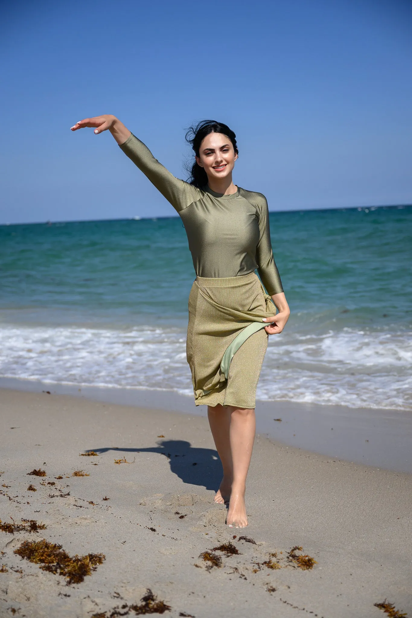 Shiny Wrap Swim Skirt