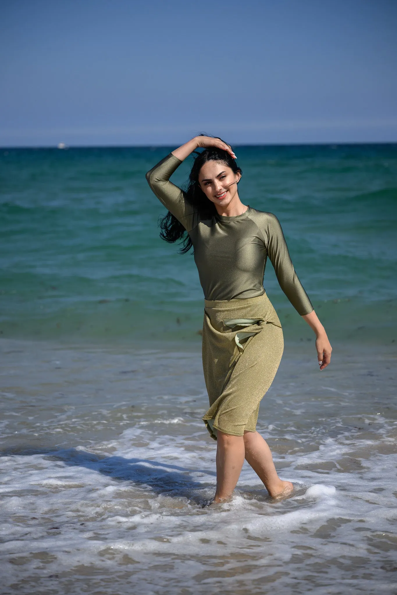 Shiny Wrap Swim Skirt
