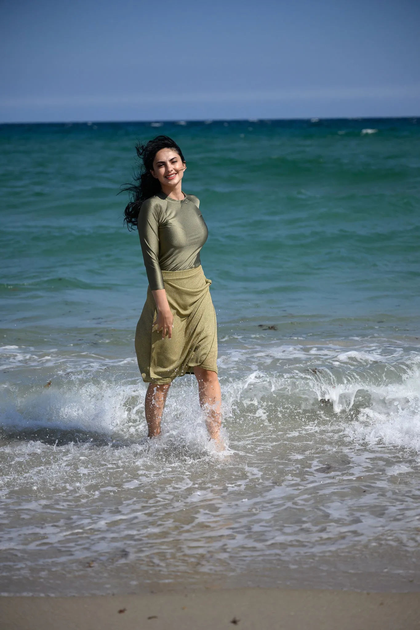 Shiny Wrap Swim Skirt