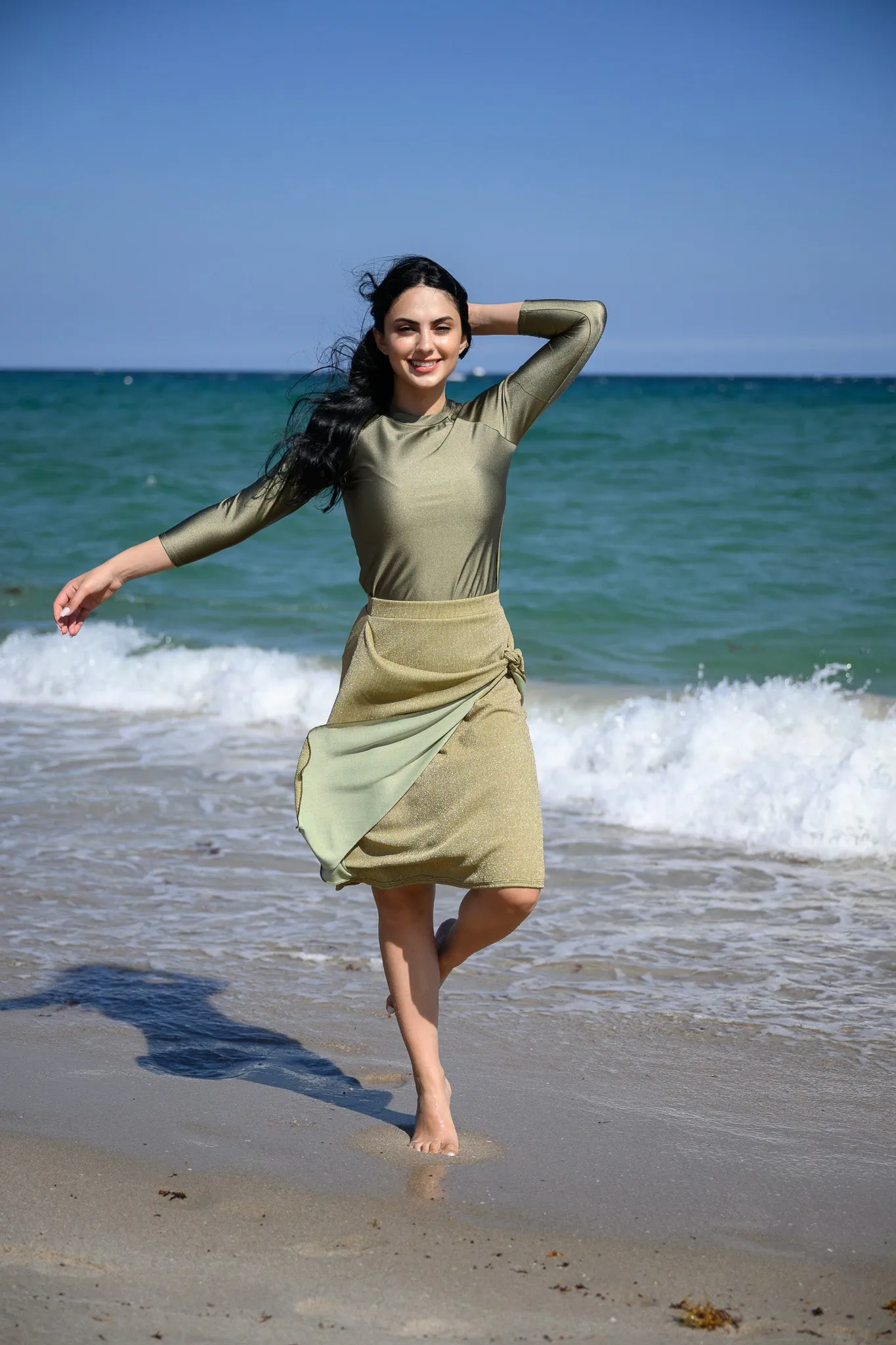 Shiny Wrap Swim Skirt