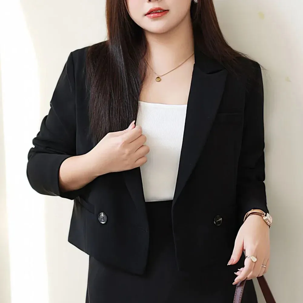 Short Business Double Breasted Plus Size Black Commuter Women's Office Lady Blazer Jacket