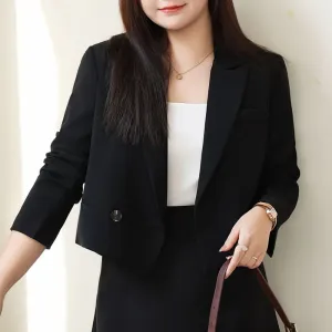 Short Business Double Breasted Plus Size Black Commuter Women's Office Lady Blazer Jacket