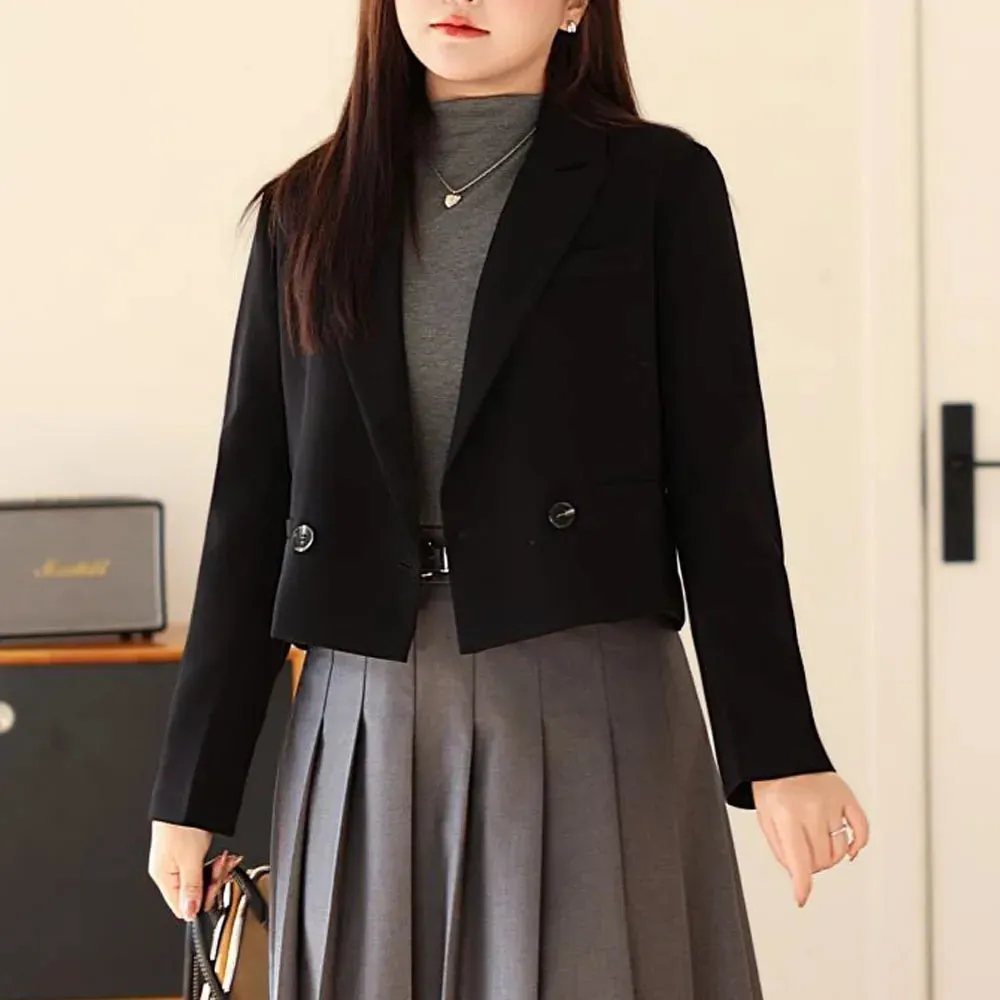 Short Business Double Breasted Plus Size Black Commuter Women's Office Lady Blazer Jacket