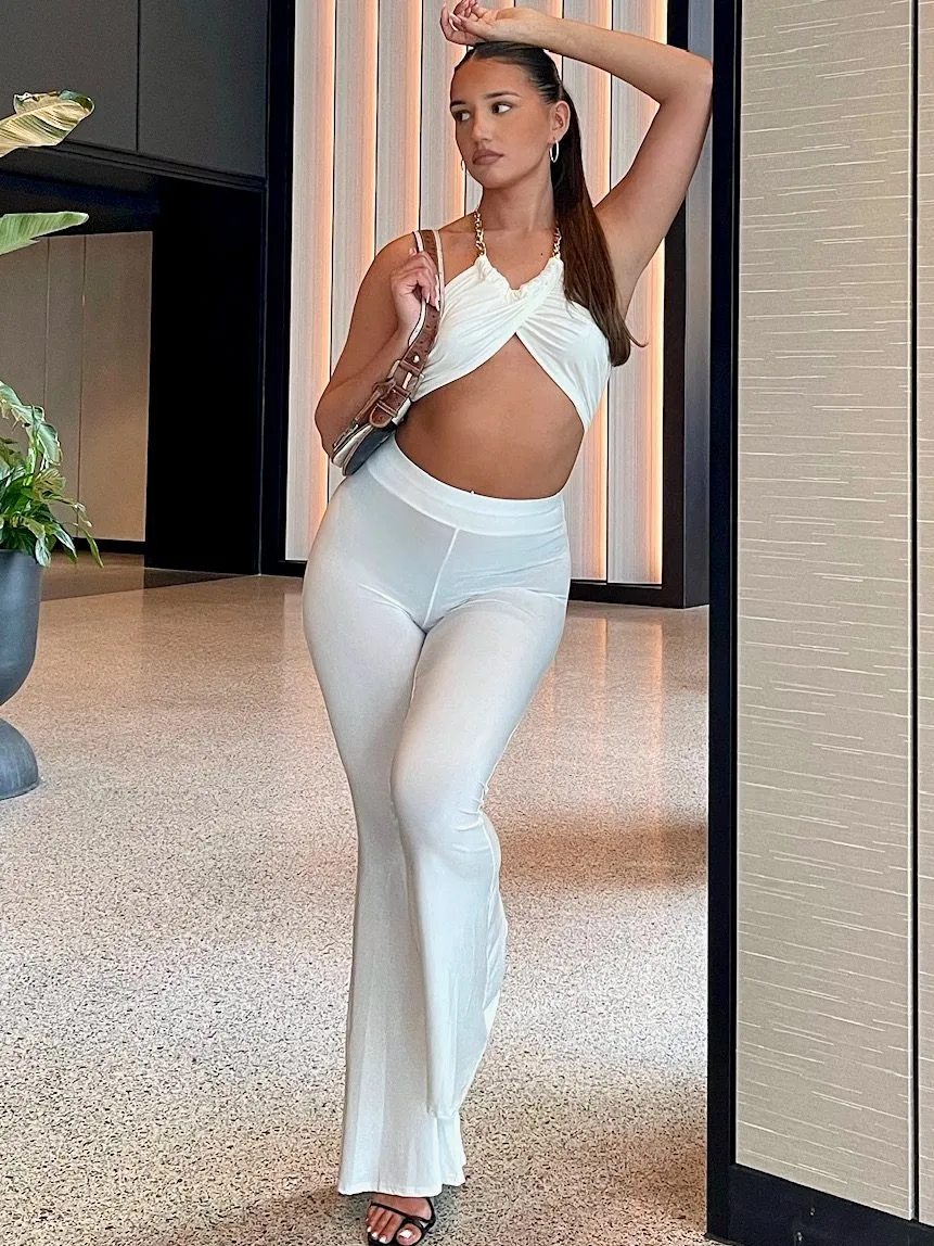 Simona Gold Chain Halter Crop Top In White