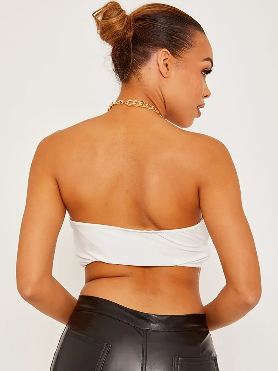 Simona Gold Chain Halter Crop Top In White