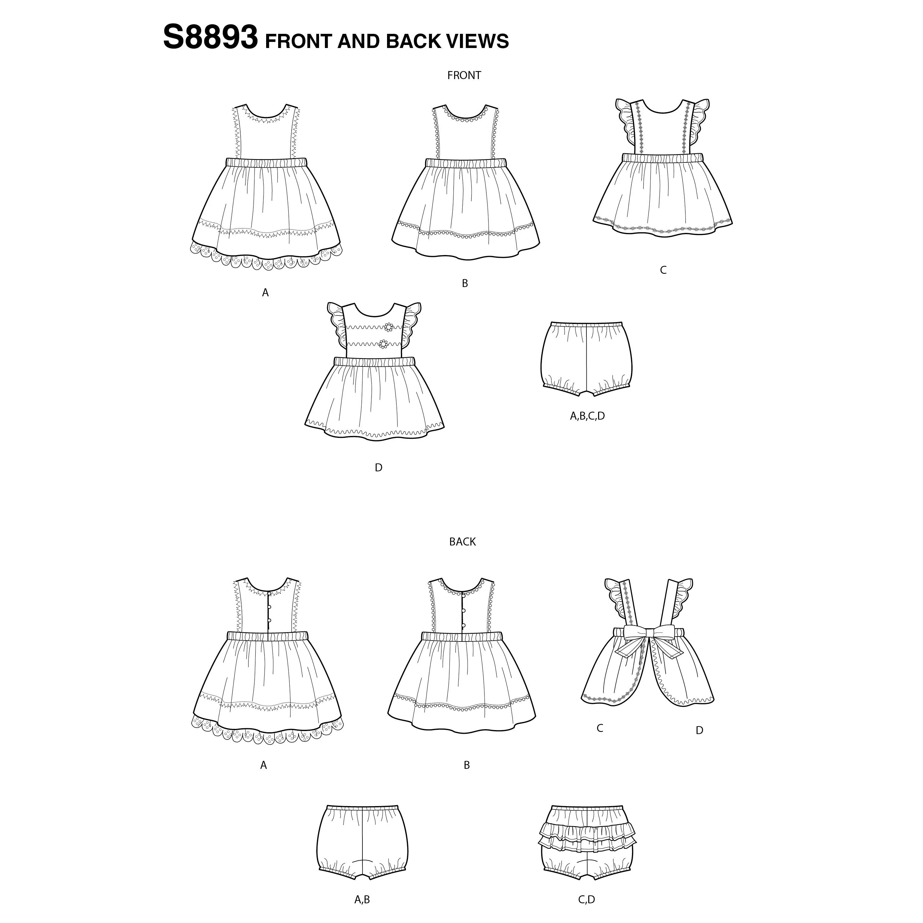 Simplicity Pattern 8893 Babies' Pinafores