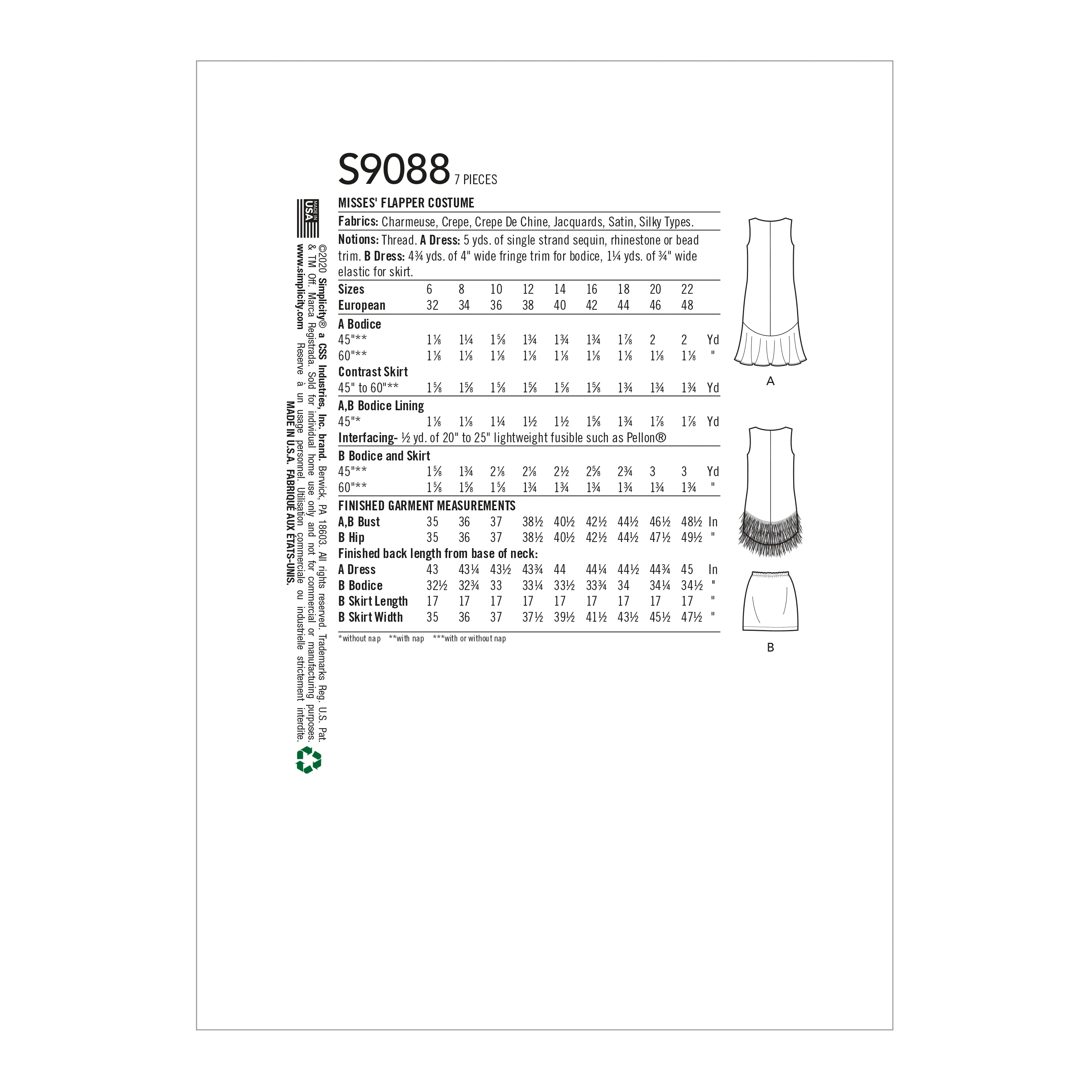 Simplicity Sewing Pattern S9088 Flapper Costumes