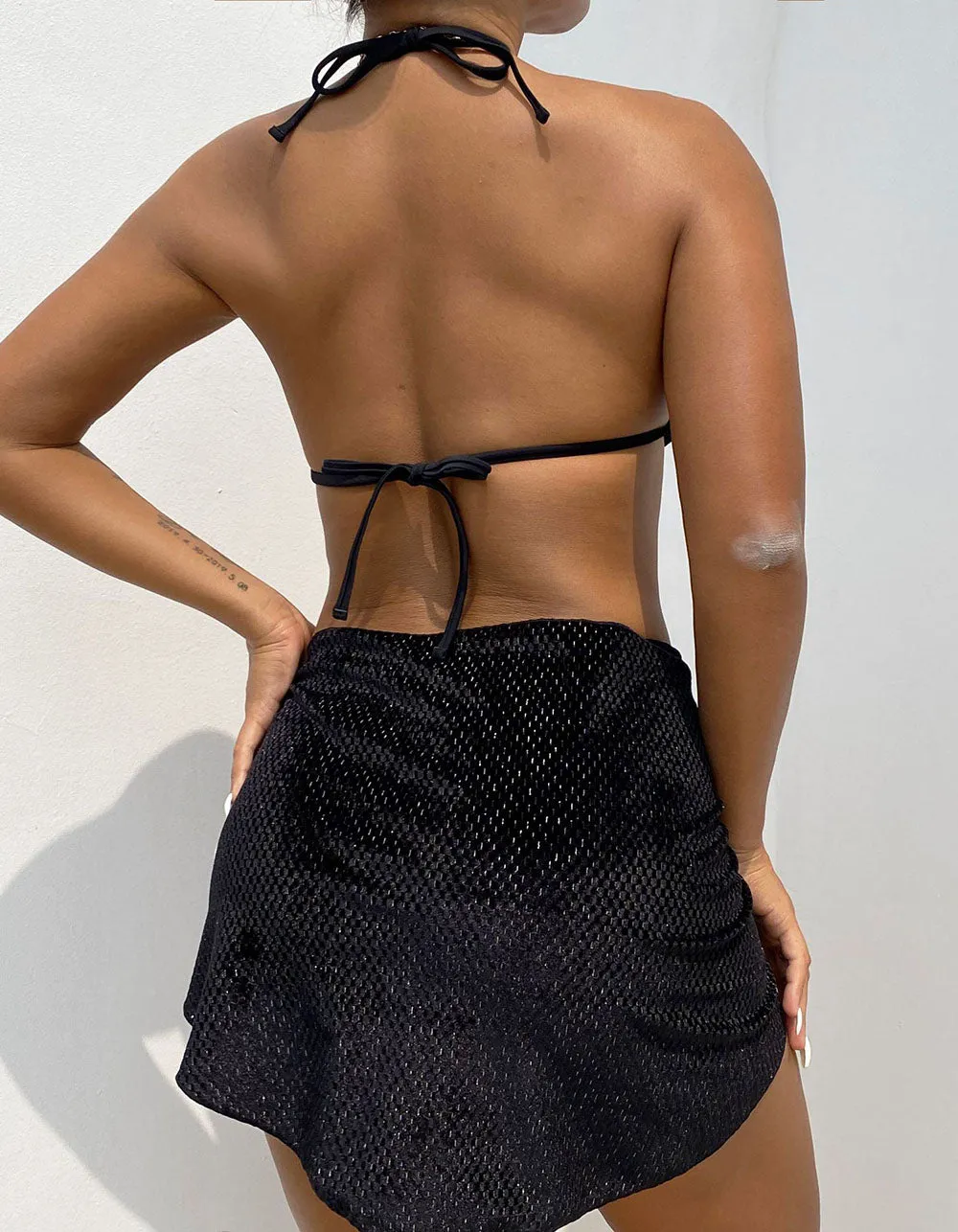 Solid-color Threee-piece Halter Backless Bikini Swimwear