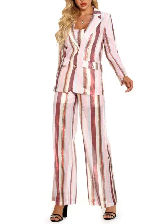 Spring Stripe Casual Blazer Three-piece Suit
