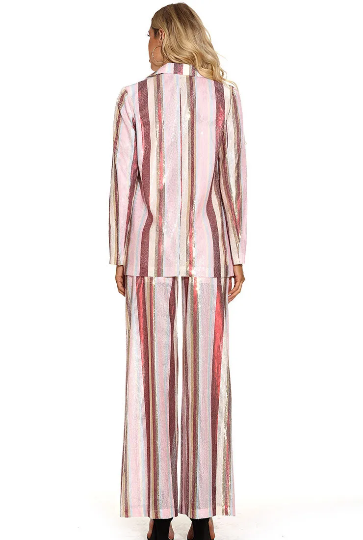 Spring Stripe Casual Blazer Three-piece Suit