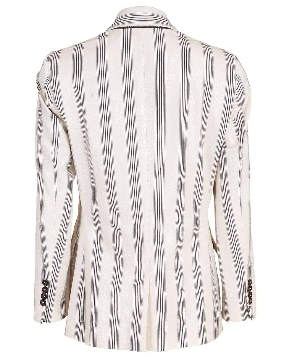 Striped Cotton Paillette Embroidered Blazer