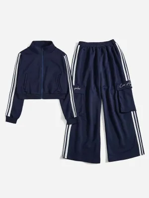 Striped Jacket And Flap Pocket Cargo Pants
