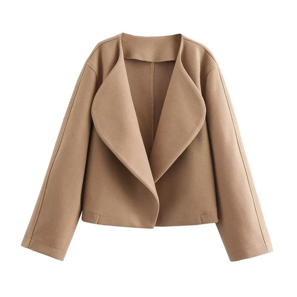 thanksgiving outfit Joskaa Autumn New Product Women's Casual Loose and Versatile Commuter Look Thin Two Color Collar Coat