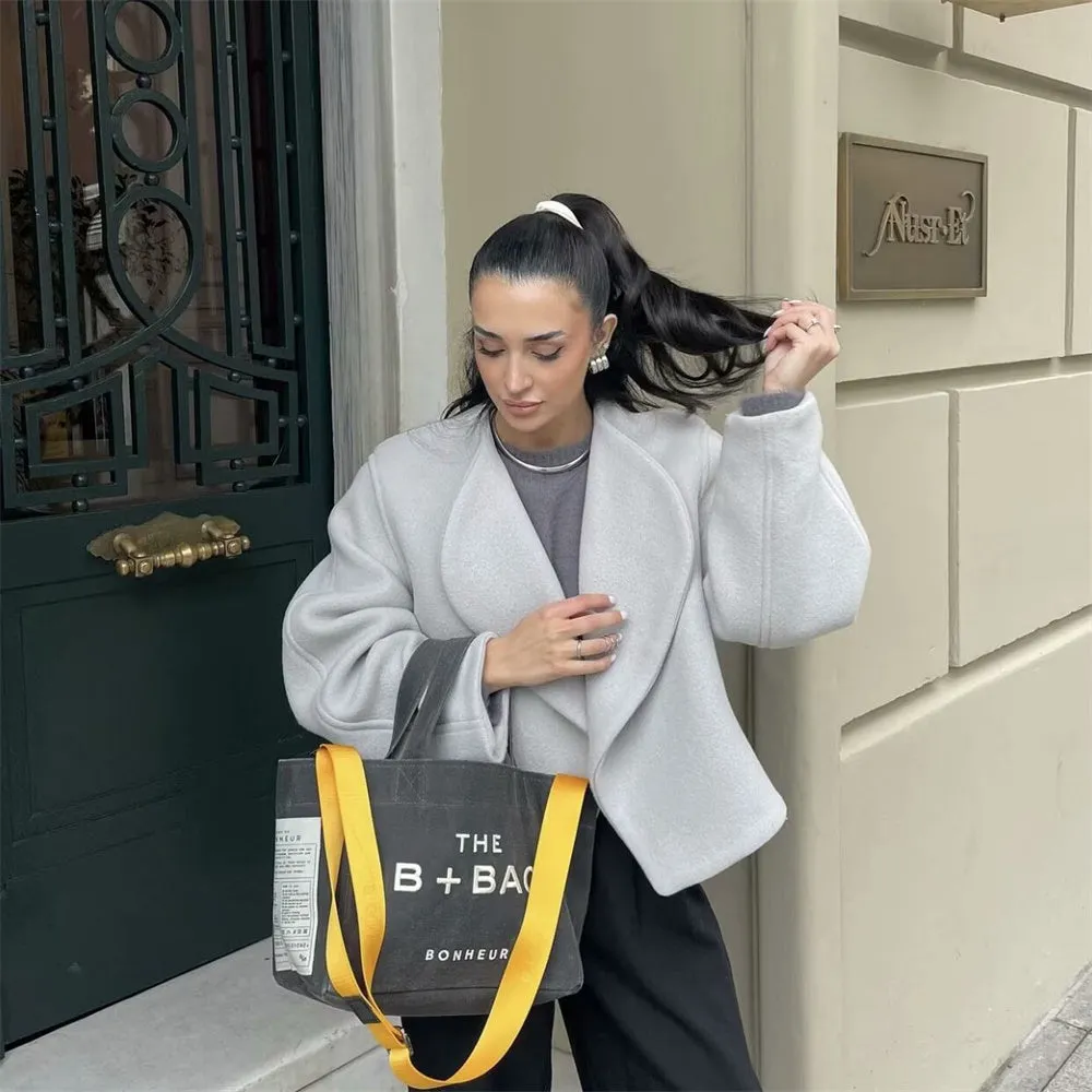 thanksgiving outfit Joskaa Autumn New Product Women's Casual Loose and Versatile Commuter Look Thin Two Color Collar Coat