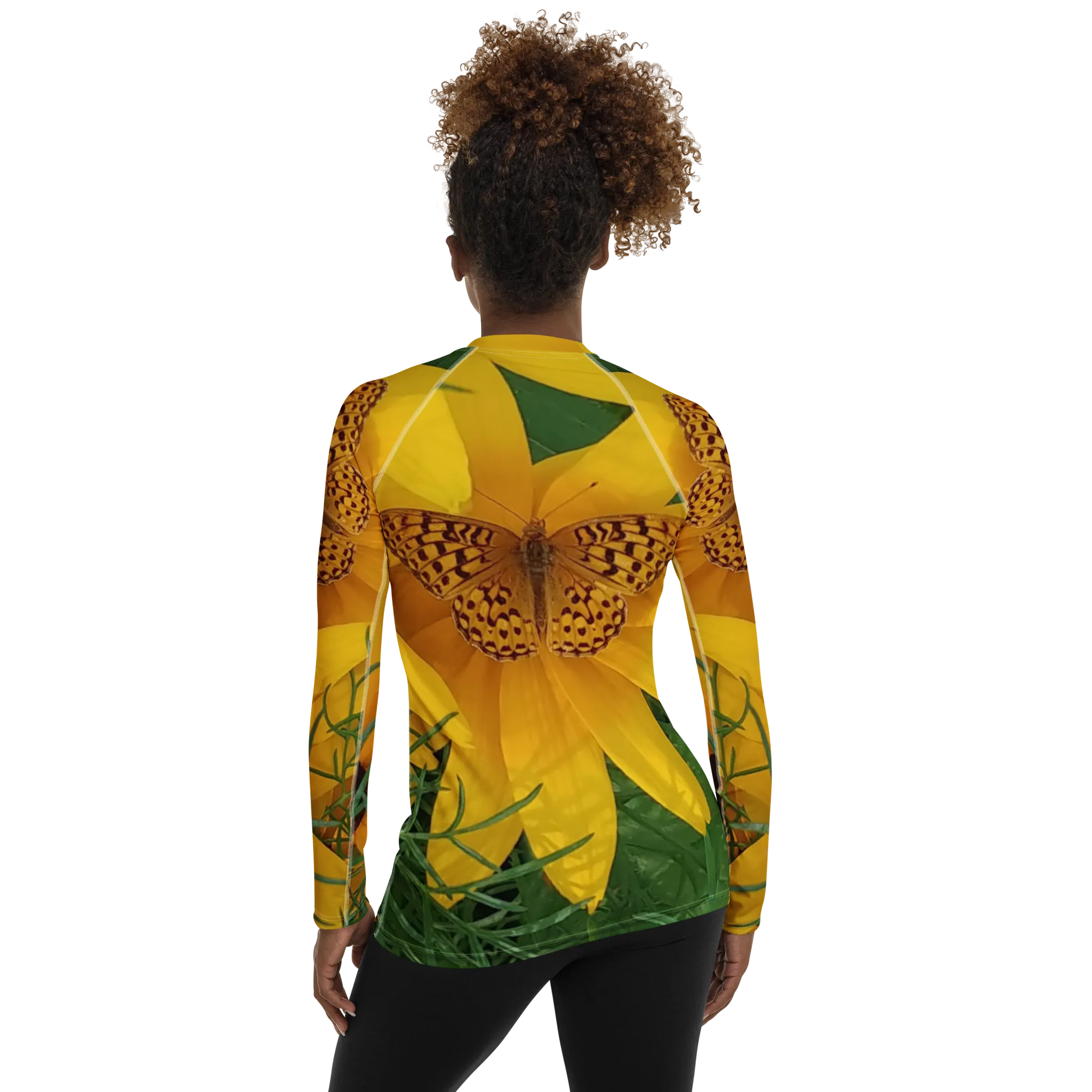 The FLOWER LOVE Collection - "Butterfly Beauty" Design Luxurious Women's Rash Guard, Sun Protective Clothing, Sports & Fitness Clothing