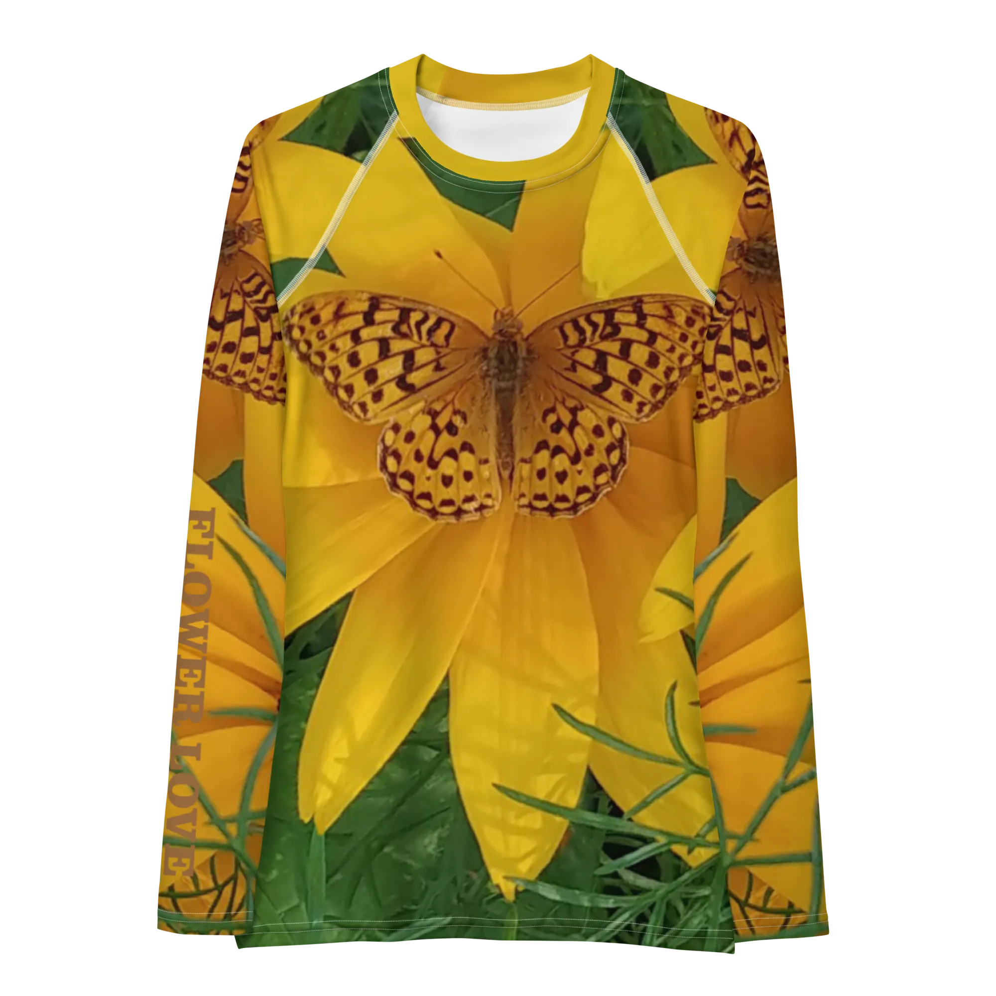 The FLOWER LOVE Collection - "Butterfly Beauty" Design Luxurious Women's Rash Guard, Sun Protective Clothing, Sports & Fitness Clothing
