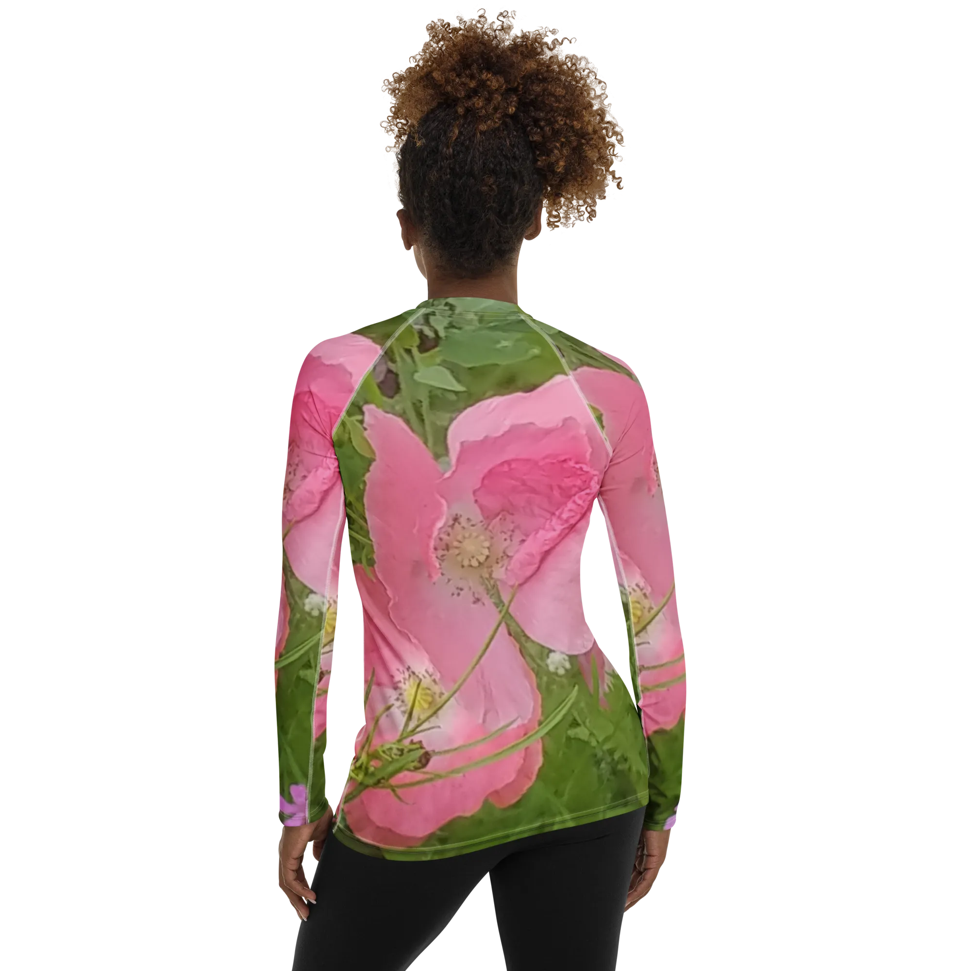 The FLOWER LOVE Collection - "Pretty Pink Poppies" Design Luxurious Women's Rash Guard, Sun Protective Clothing, Sports & Fitness Clothing