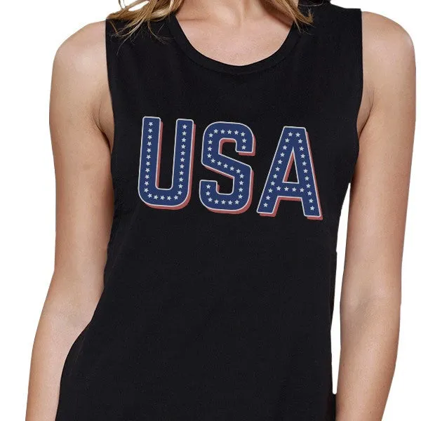USA With Stars Womens Cotton Muscle Top Unique USA Letter Printed
