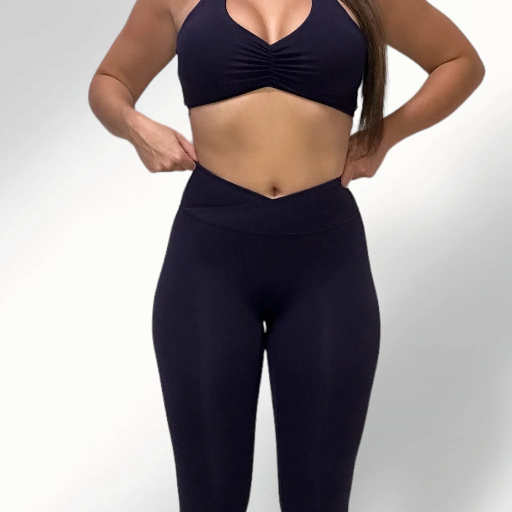 v-waist leggings in dark blue