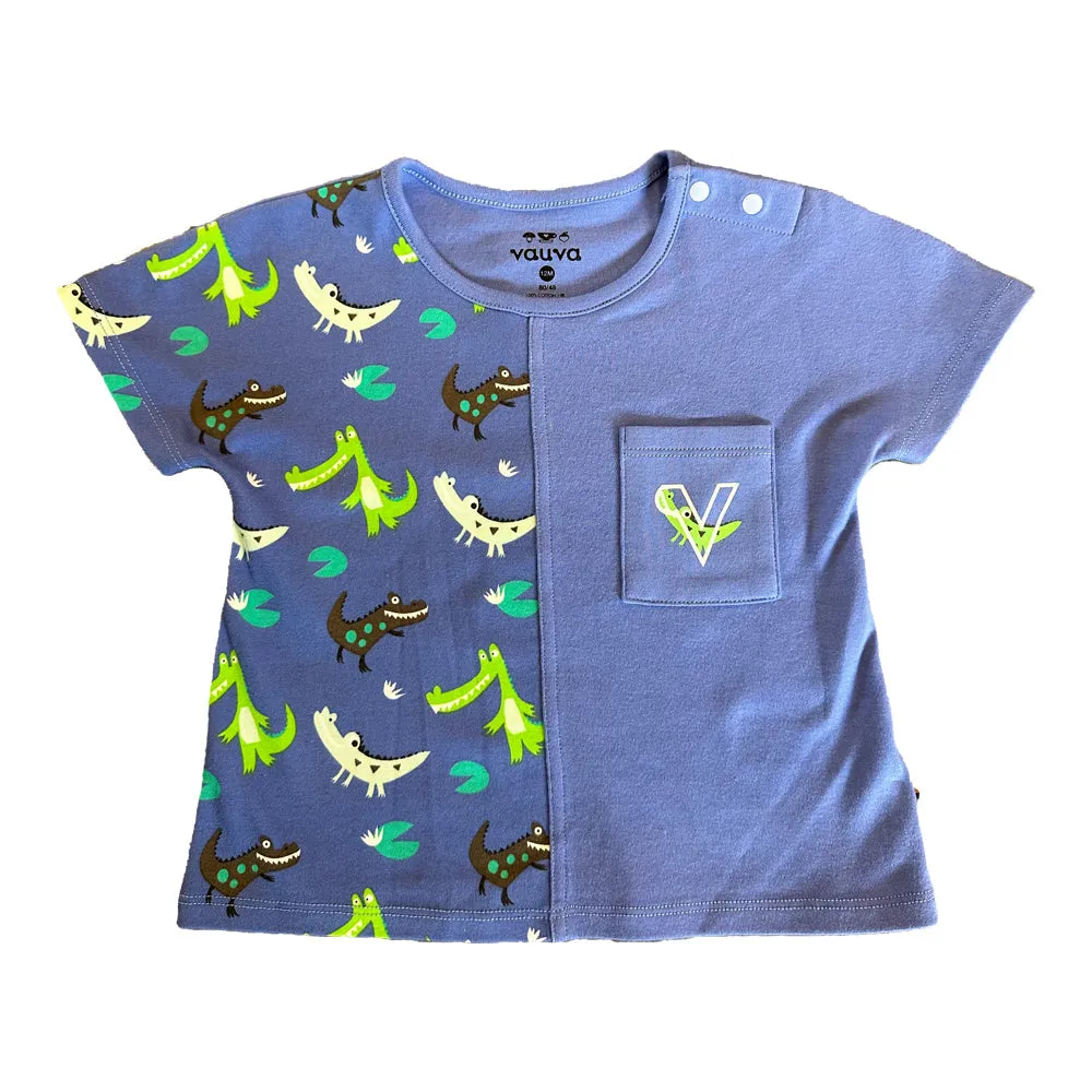 Vauva SS23 Safari - Baby Boys Crocodile Print Patchwork Cotton Short Sleeve T-shirt